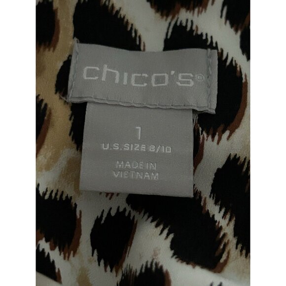 Chicos Sz 1 (MEDIUM) Sandwash Satin Leopard Tunic Top Button Up Modal EUC - Picture 10 of 12